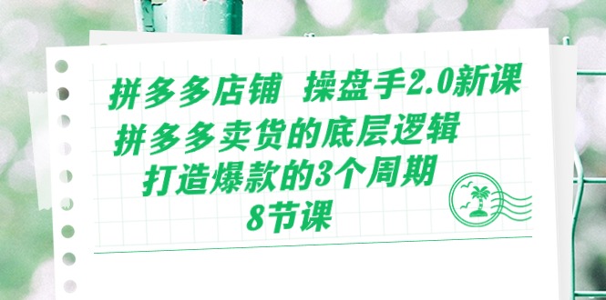 （10859期）拼多多店铺 操盘手2.0新课，拼多多卖货的底层逻辑，打造爆款的3个周期-8节-智赚网创
