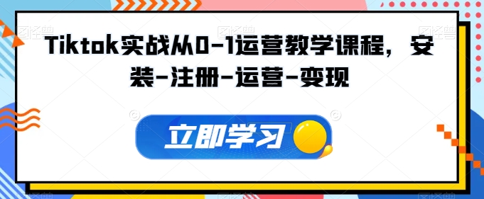 Tiktok实战从0-1运营教学课程，安装-注册-运营-变现-智赚网创