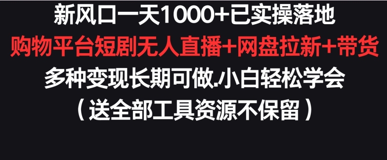新风口一天1000+已实操落地购物平台短剧无人直播+网盘拉新+带货多种变现长期可做-智赚网创
