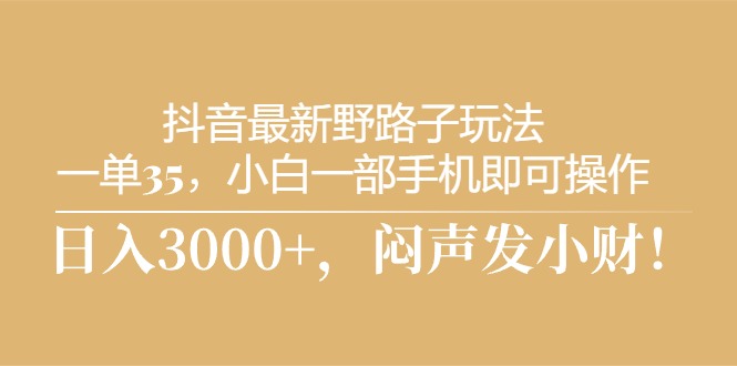 （10766期）抖音最新野路子玩法，一单35，小白一部手机即可操作，，日入3000+，闷…-智赚网创