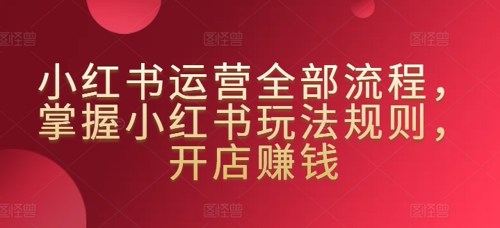小红书运营全部流程，掌握小红书玩法规则，开店赚钱-智赚网创