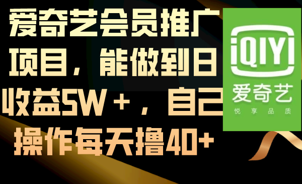 爱奇艺会员推广项目，能做到日收益5W＋，自己操作每天撸40+-智赚网创