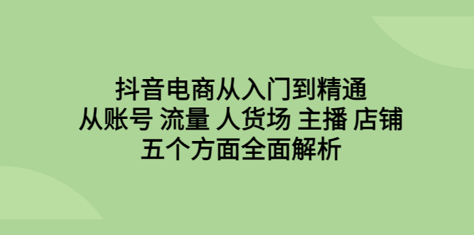 抖音电商从入门到精通，从账号 流量 人货场 主播 店铺五个方面全面解析-智赚网创