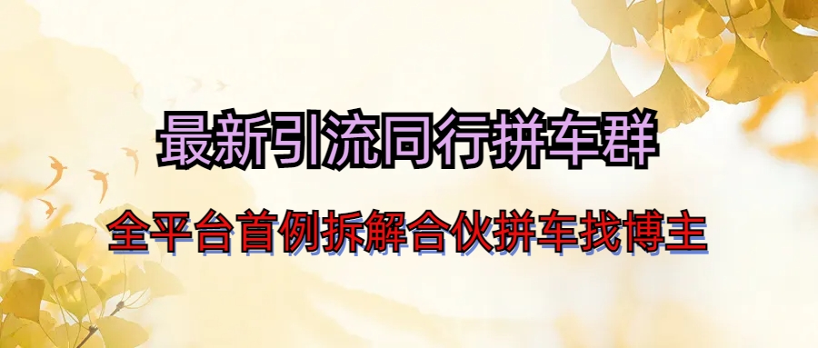 最新引流同行拼车群合伙拼车找博主日引百人新玩法-智赚网创