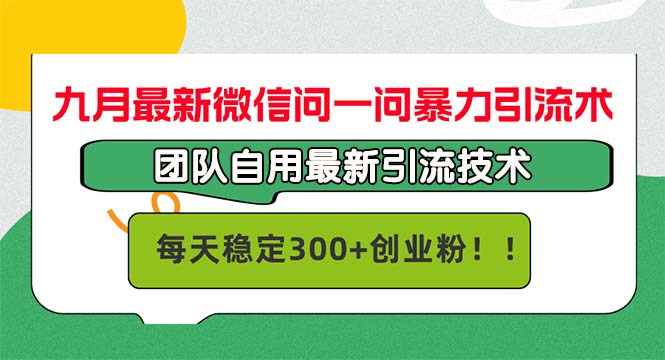 九月最新微信问一问暴力引流术，团队自用引流术，每天稳定300+创…-智赚网创