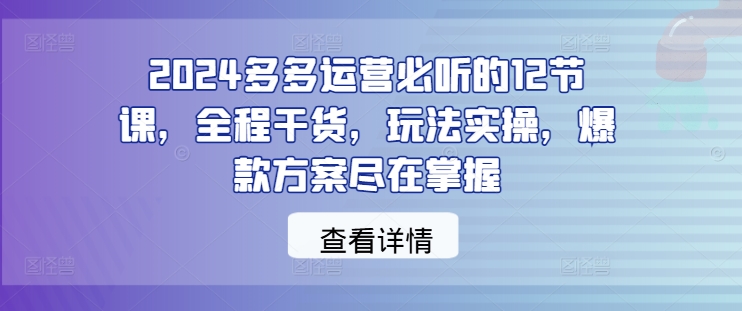 2024多多运营必听的12节课，全程干货，玩法实操，爆款方案尽在掌握-智赚网创
