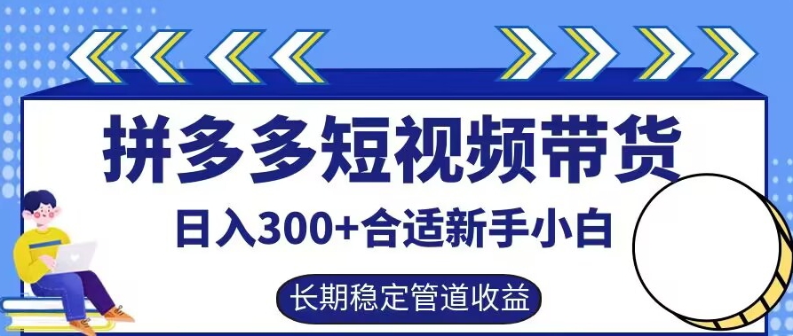 拼多多短视频带货日入300+有长期稳定被动收益，合适新手小白【揭秘】-智赚网创