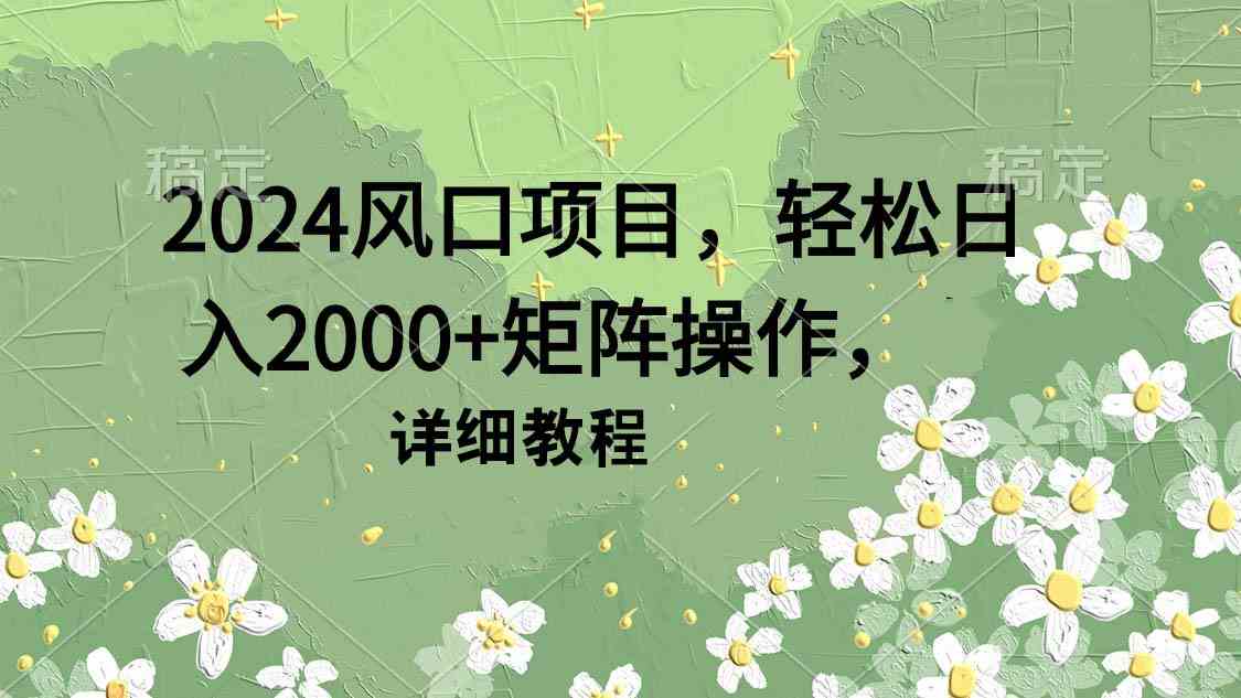 （9652期）2024风口项目，轻松日入2000+矩阵操作，详细教程-智赚网创