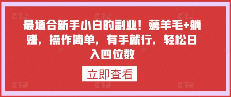 最适合新手小白的副业！薅羊毛+躺赚，操作简单，有手就行，轻松日入四位数-智赚网创