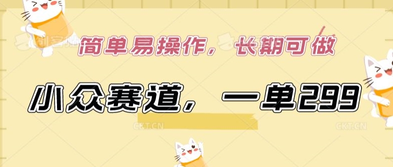 小众赛道，一单299.简单易操作，长期可做-智赚网创