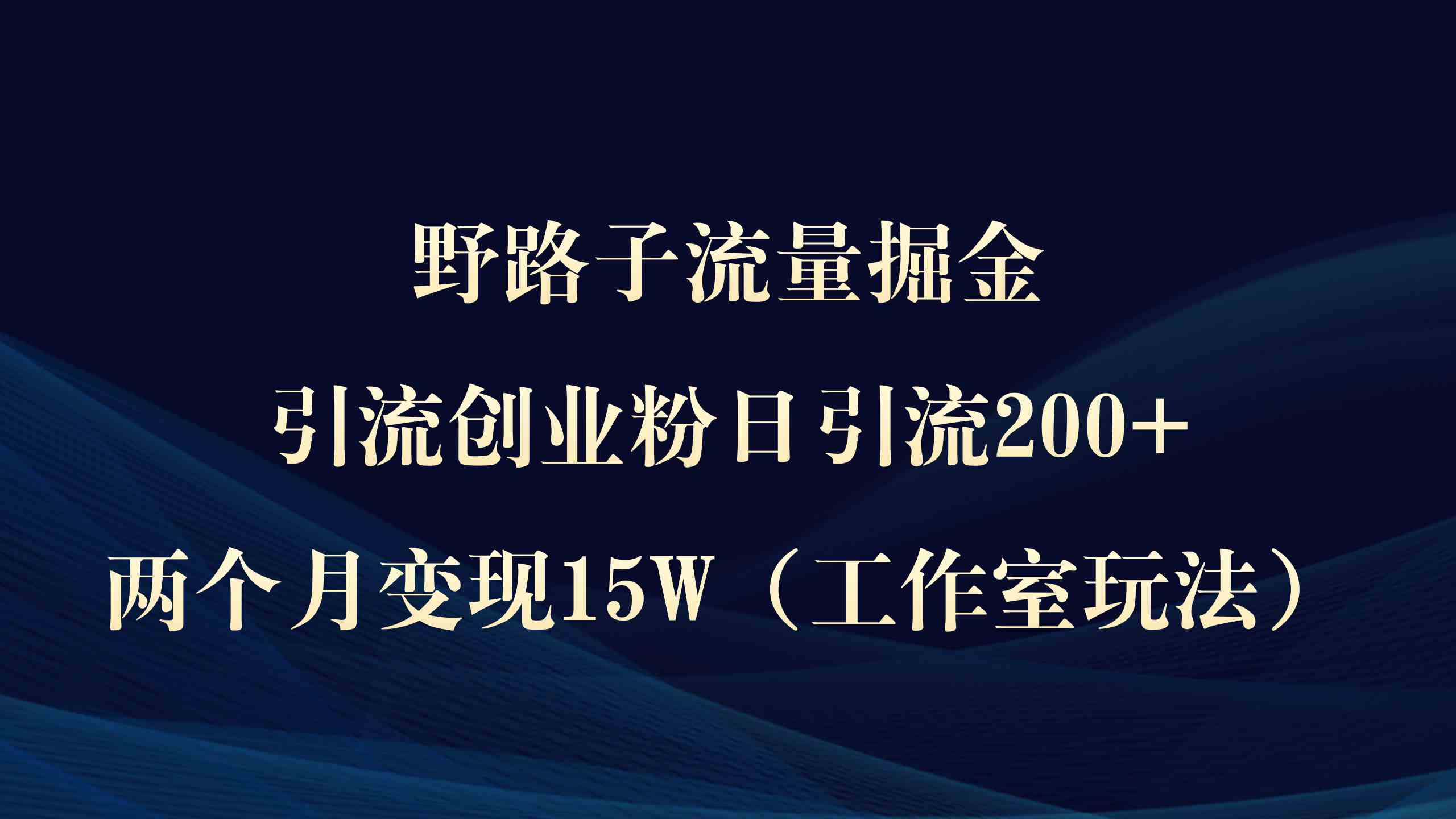 （9513期）野路子流量掘金，引流创业粉日引流200+，两个月变现15W（工作室玩法））-智赚网创