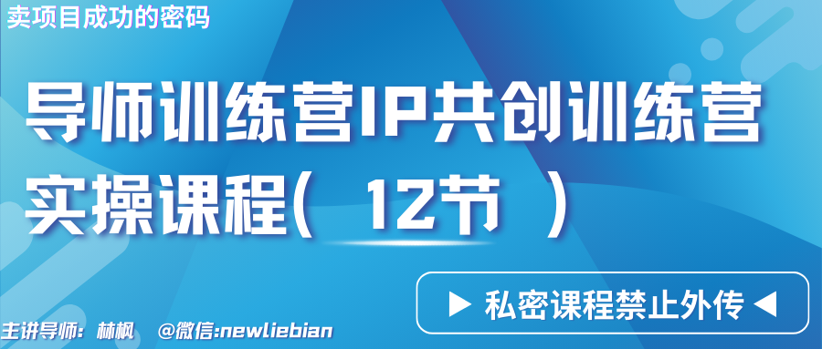 导师训练营3.0IP共创训练营私密实操课程（12节）-卖项目的密码成功秘诀-智赚网创
