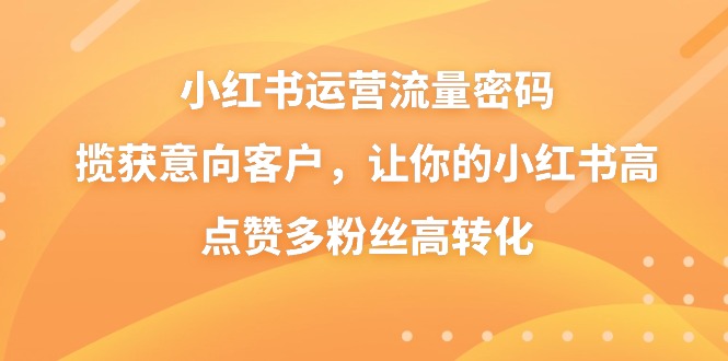 小红书运营流量密码，揽获意向客户，让你的小红书高点赞多粉丝高转化-智赚网创