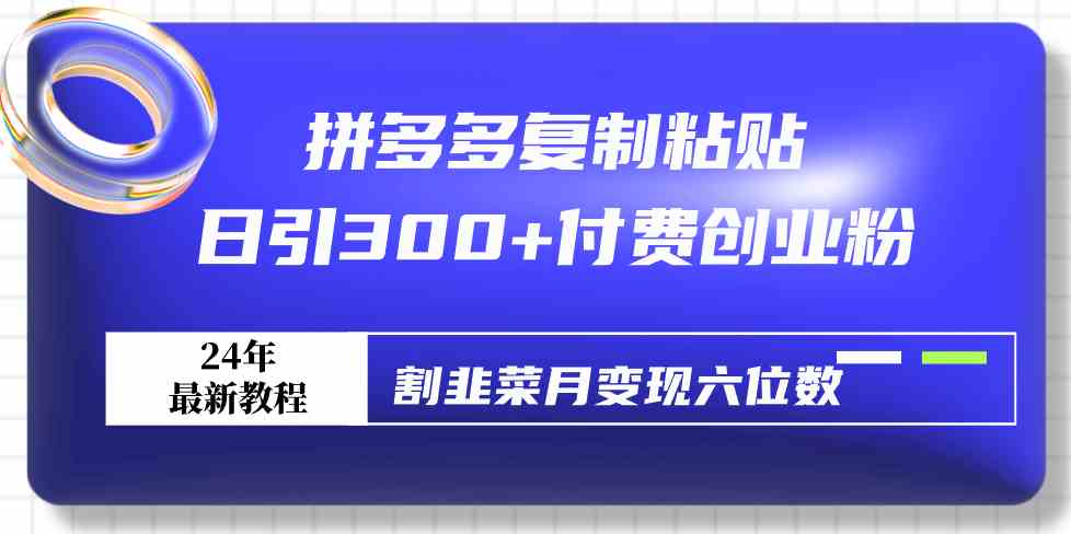 （9129期）拼多多复制粘贴日引300+付费创业粉，割韭菜月变现六位数最新教程！-智赚网创