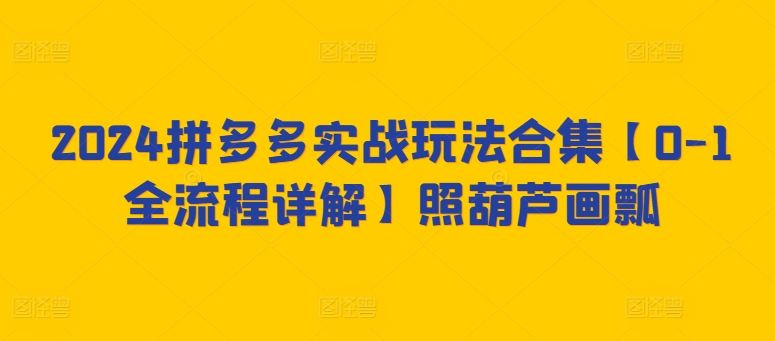 2024拼多多实战玩法合集【0-1全流程详解】照葫芦画瓢-智赚网创