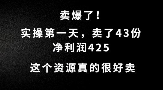 这个资源，需求很大，实操第一天卖了43份，净利润425【揭秘】-智赚网创