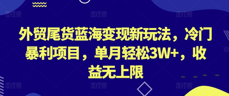 外贸尾货蓝海变现新玩法，冷门暴利项目，单月轻松3W+，收益无上限-智赚网创