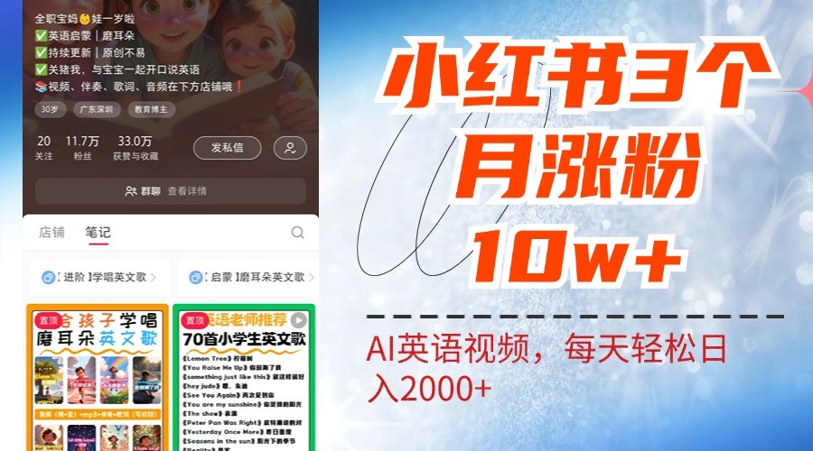 小红书三个月涨粉10W，AI英语视频0成本制作，每天轻松日入2000+-智赚网创
