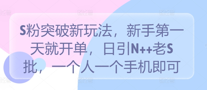 S粉突破新玩法，新手第一天就开单，日引N++老S批，一个人一个手机即可【揭秘】-智赚网创