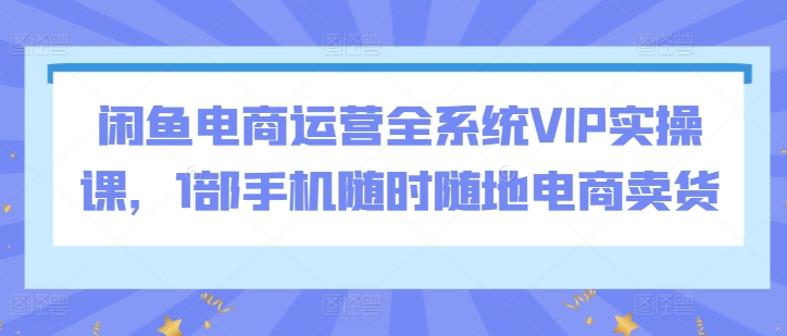 闲鱼电商运营全系统VIP实操课，1部手机随时随地电商卖货-智赚网创