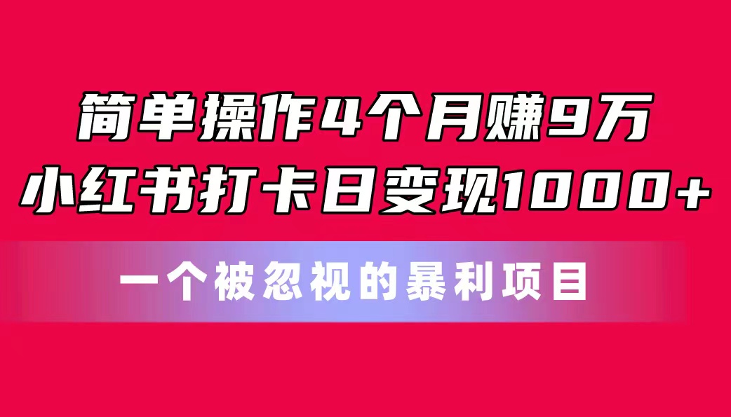 简单操作4个月赚9万！小红书打卡日变现1000+！一个被忽视的暴力项目-智赚网创