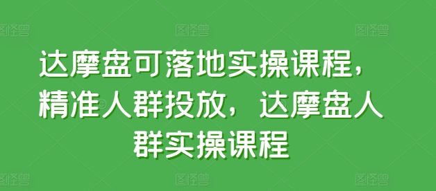 达摩盘可落地实操课程，精准人群投放，达摩盘人群实操课程-智赚网创