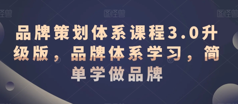 品牌策划体系课程3.0升级版，品牌体系学习，简单学做品牌-智赚网创