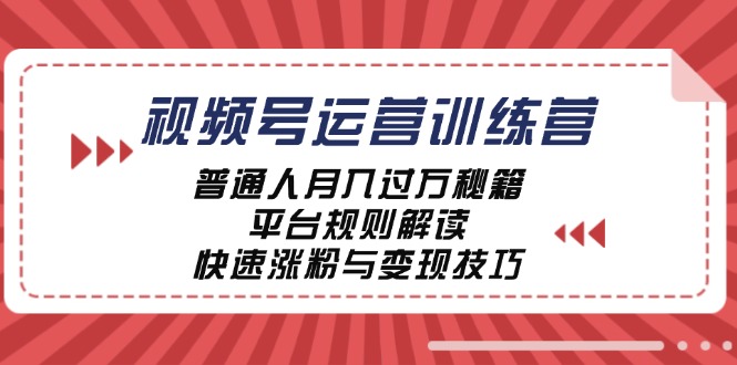 视频号运营训练营：普通人月入过万秘籍，平台规则解读，快速涨粉与变现-智赚网创
